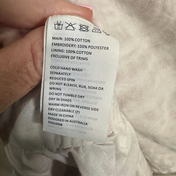 Bardot Eliza Eyelet Ruffle Mini Dress Size 6 White Pink Preppy Brunch Cotton NWT - Picture 13 of 13